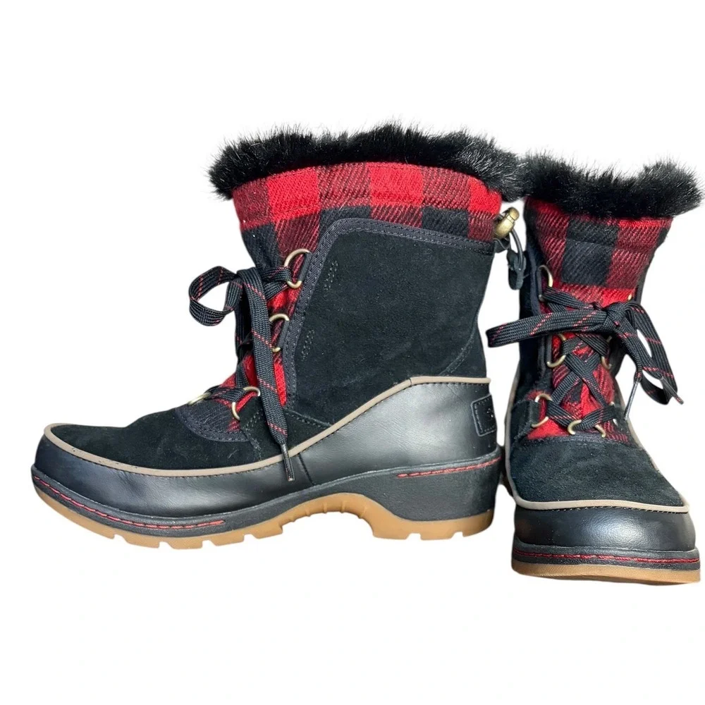 NWOT Sorel Tivoli III Womens Sz 8 Black Red Buffalo Plaid Waterproof Snow Boots‎